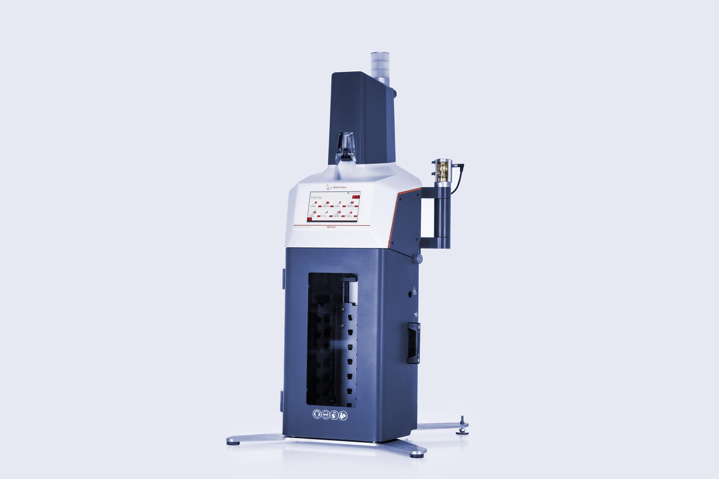 Anton Paar TPO 5000 benchtop instrument for measuring total package oxygen in beverage containers, shown in a clean product setup.