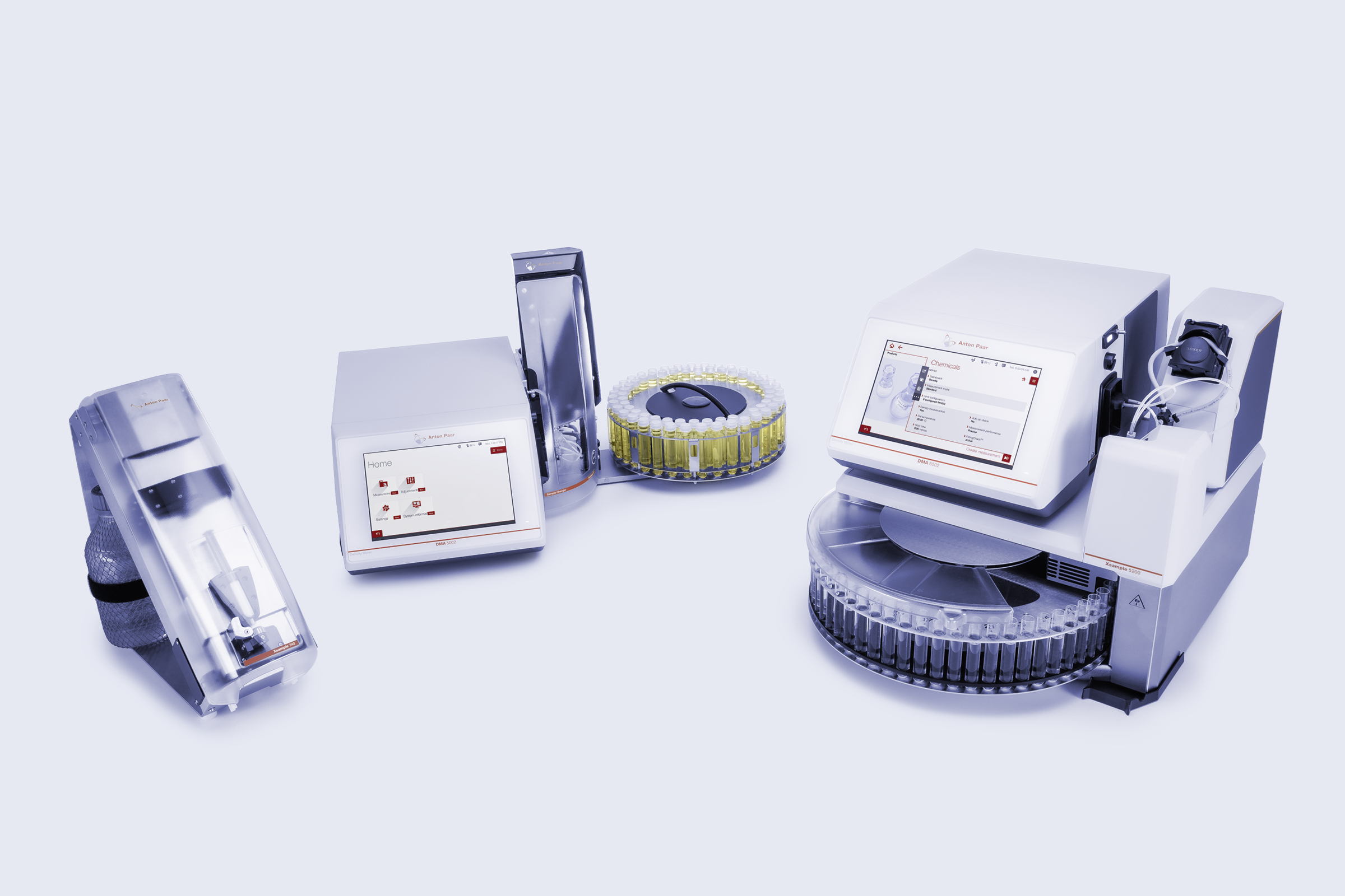 Anton Paar Xsample series sample changers with DMA 5002 and Xsample 520 automated vial handling systems