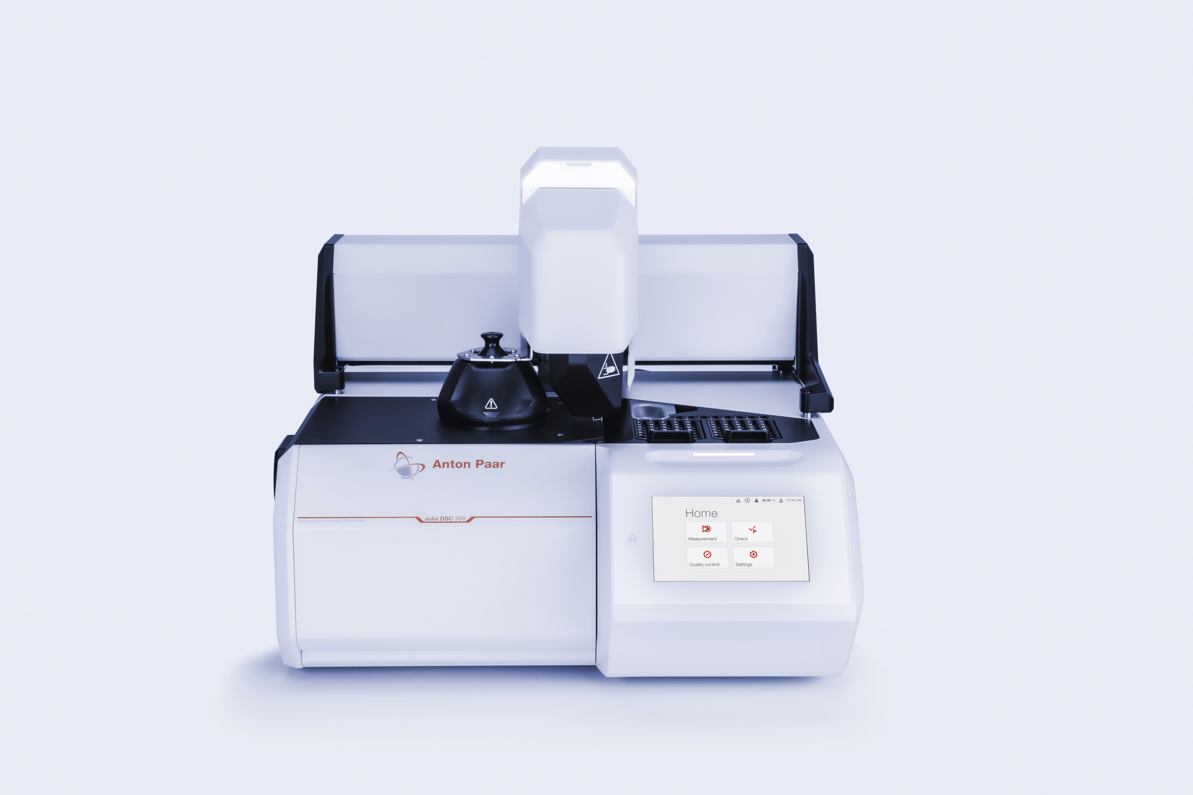 Anton Paar Julia DSC 500 differential scanning calorimeter with touchscreen, autosampler area, and black sample position on white background