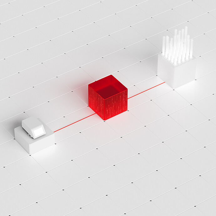 Abstract illustration of Instrument Control Software for DMA, Abbemat, and Lovis, showing connected devices via a red data link across a tiled surface.
