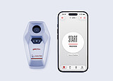 Anton Paar pH2Go digital pH meter next to a smartphone showing the pH2Go mobile app start screen with measurement controls.