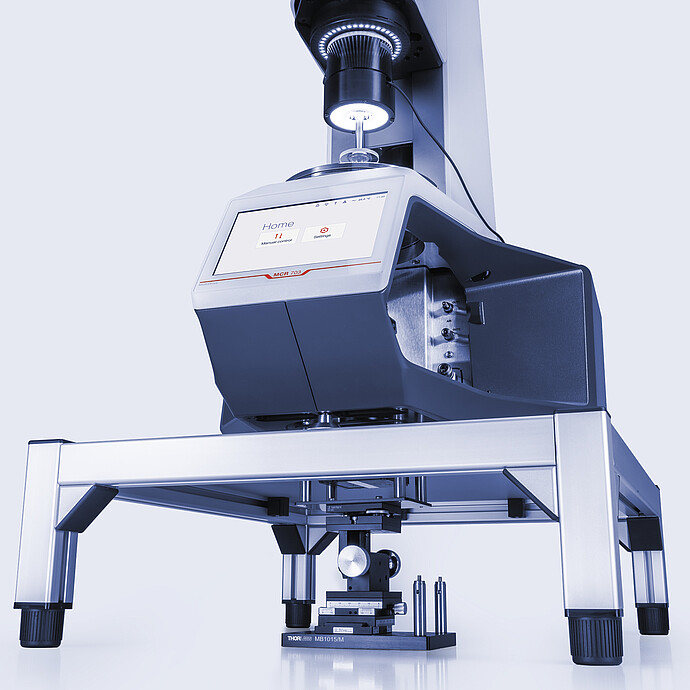Anton Paar MCR 703 rheometer with Rheo-Iris and mounted camera system below the table for visual observation of sample during measurement.