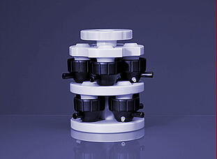 The seal forming device enables the proper pre-forming and safe storage of seals and screw caps of Rotor 8 and 16. One unit has a capacity for 8 caps/seals of different kinds. Storage in this device prolongs the lifetime of the lip-type seals. The seal forming device enables the proper pre-forming and safe storage of seals and screw caps of Rotor 8 and 16. One unit has a capacity for 8 caps/seals of different kinds. Storage in this device prolongs the lifetime of the lip-type seals.