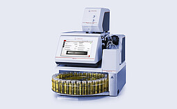 Anton Paar RTD Measurement System with DMA 6002, Alcolyzer Beer, and Xsample 5100, with yellow liquid vials in the autosampler.