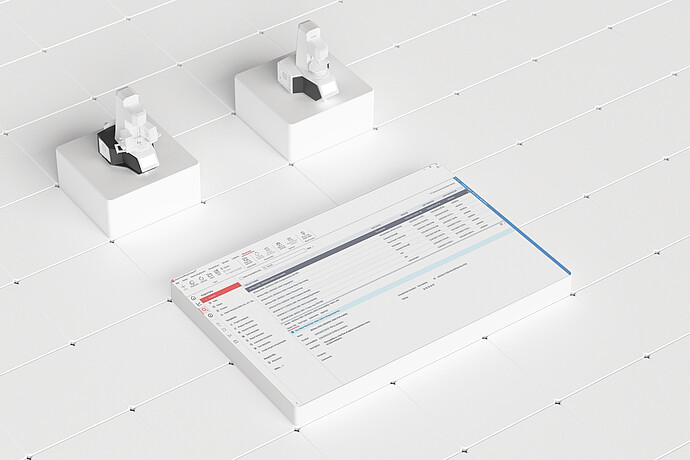 RheoCompass software interface showing a measurement data table with two Anton Paar rheometers on white tiles