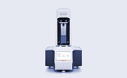 Anton Paar MCR 73 Modular Compact Rheometer in front view with open measuring area and touchscreen home menu.
