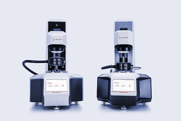 Anton Paar SmartMelt 73 and SmartMelt 303 polymer melt rheometers shown side by side on a light background.