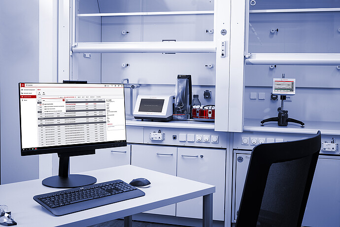 AP Connect workstation linked to ViscoQC ASTM D2983 instruments for paperless transfer of viscosity measurement data to LIMS.