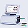 Anton Paar Lyza 7000 FTIR spectrometer with touchscreen, connected flow cell, and several syringes on a light gray background.