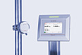 L-Rix inline refractometer mounted on a stainless steel pipe, connected to the Edge 7000 evaluation unit displaying real-time Brix, refractive index, and temperature measurements on its touchscreen interface.