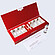 Open red Anton Paar Standards kit with glass vials, one vial beside the box, and a works certificate.