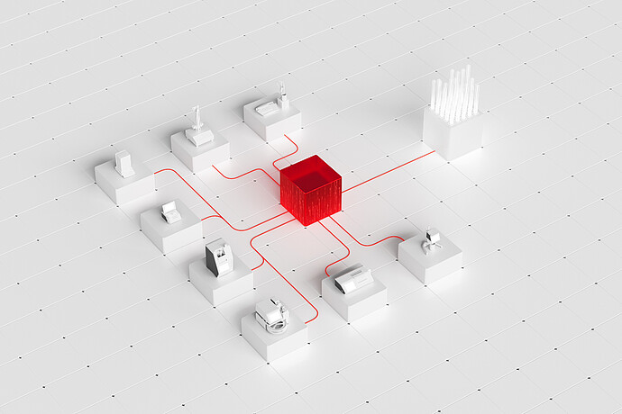 AP Connect shown as a red central cube linking multiple stylized Anton Paar instruments on a white grid