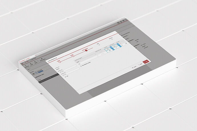 Julia Suite software interface showing a 96-well plate layout and measurement table on a white tiled surface