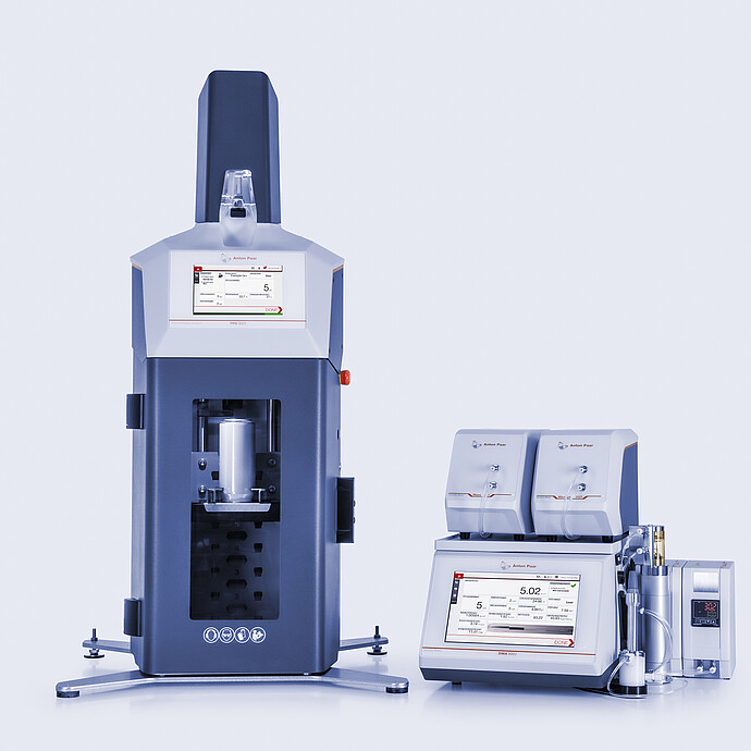 Anton Paar TPO with can in chamber connected to DMA 5002, Alcolyzer and Haze modules on laboratory bench