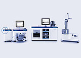 Brabender FarinoGraph, ExtensoGraph, and Amylograph-E arranged side by side with monitors, showing dough mixing, stretching, and viscosity analysis instruments in a lab setup