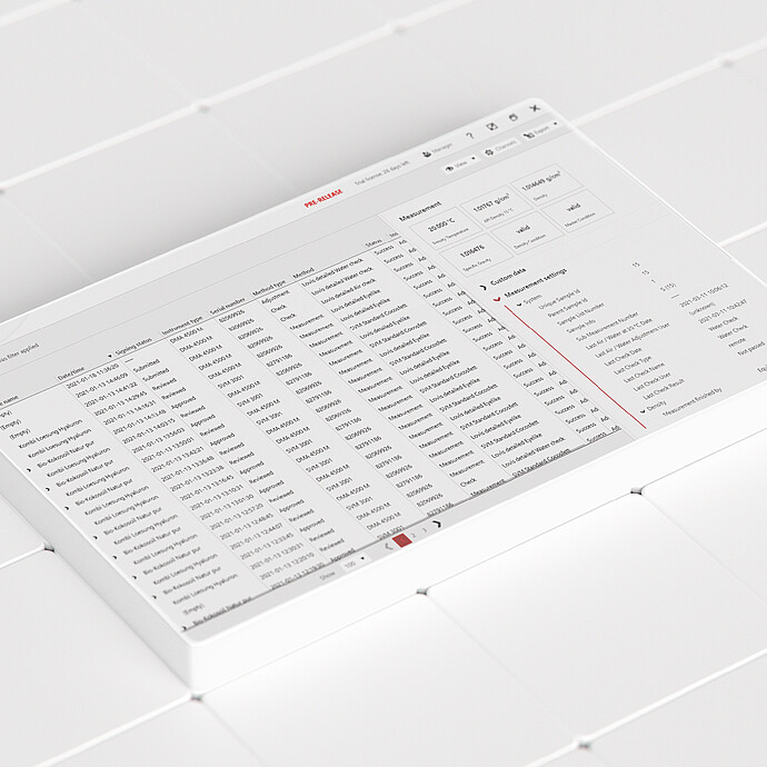AP Connect interface showing sample data and measurement settings on a white tablet-like display