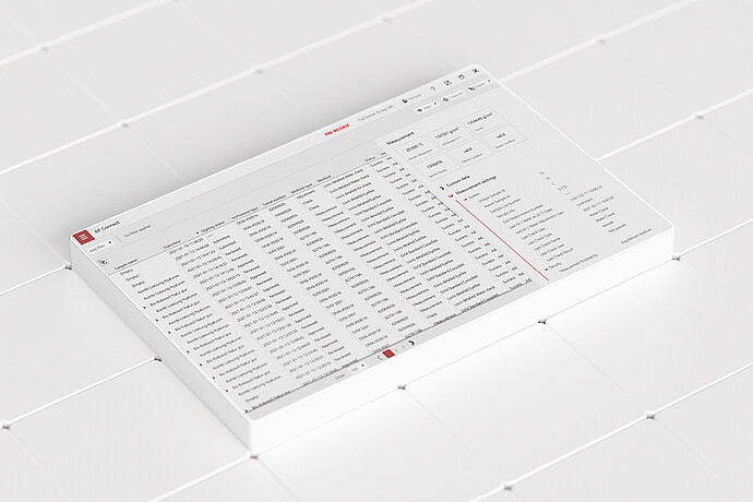 AP Connect interface showing sample data and measurement settings on a white tablet-like display