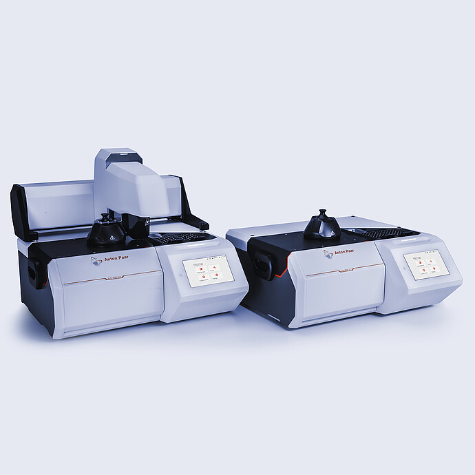 Anton Paar Julia DSC 300 and Julia DSC 500 with automated sample changer, both with integrated touchscreens, on a neutral background