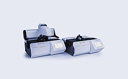 Anton Paar Julia DSC 300 and Julia DSC 500 with automated sample changer, both with integrated touchscreens, on a neutral background