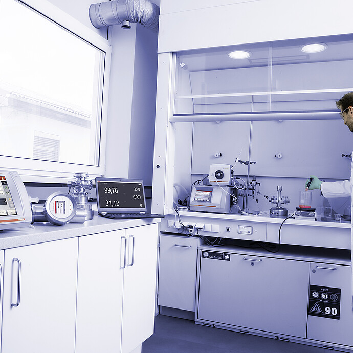 An operator working in a lab with various Anton Paar instruments