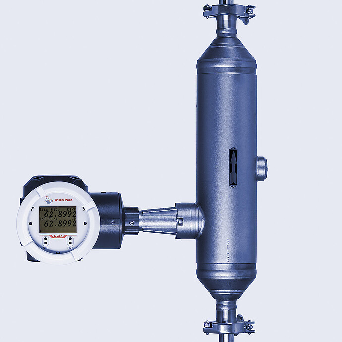 The Type S L-Cor 6000 Coriolis mass flow meter installed vertically