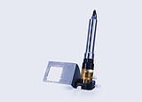 Anton Paar pH 3301 sensor with stainless steel probe, transparent flow cell, and mounted metal bracket with fluid connections