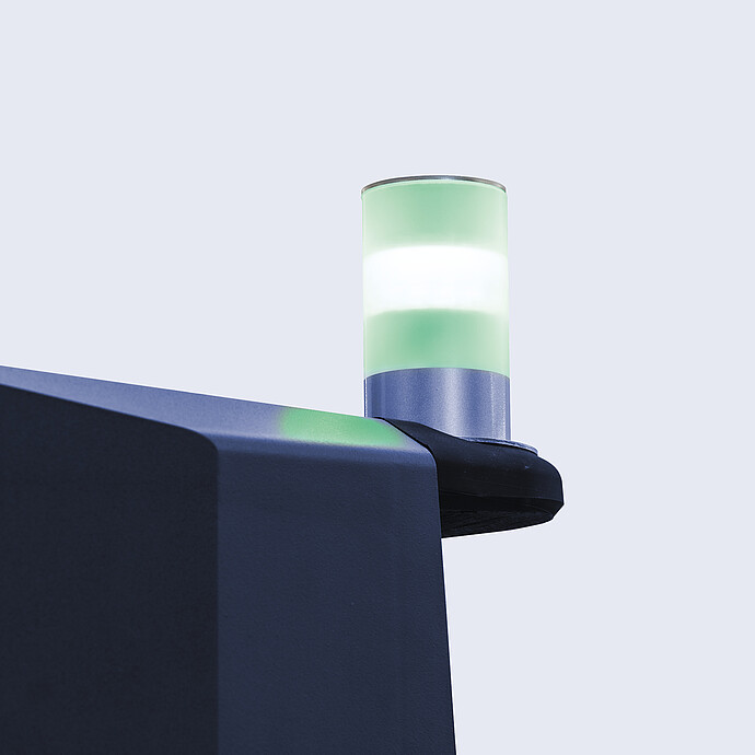 Close-up of the status indicator light on the Anton Paar TPO 5001, illuminated green to signal operational readiness.