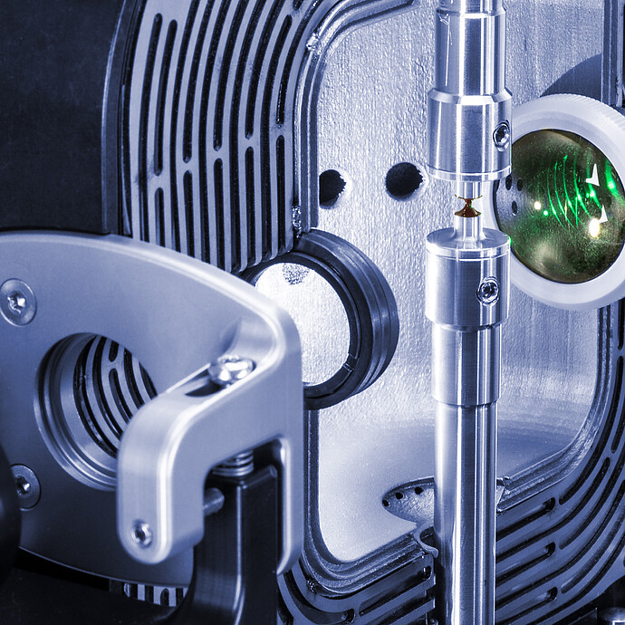 Close-up of the capillary-breakup fixture, camera and sample area on an MCR 703 MultiDrive for extensional rheology