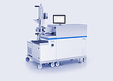 Brabender MetaStation 8E modular torque rheometer with vertical test attachment, graph display, and mobile wheeled base.