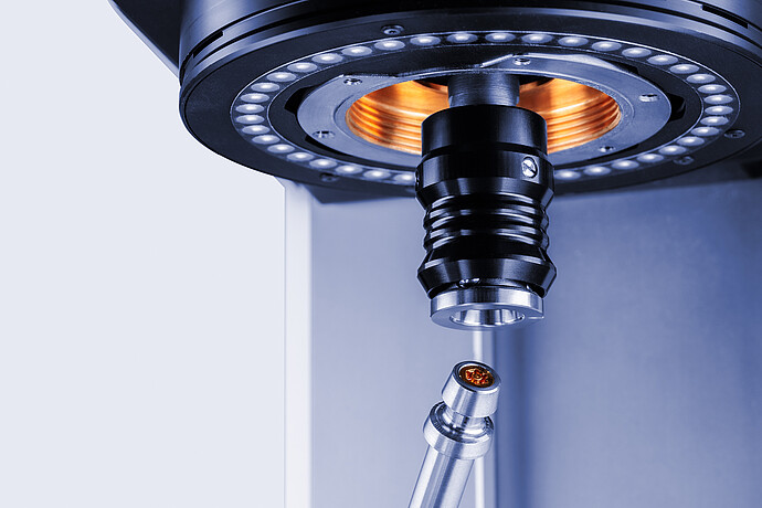 Anton Paar DSR 50 measuring head close-up with illuminated ring and sample fixture below the spindle