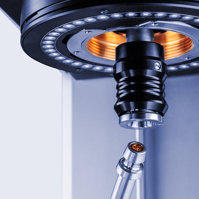 Anton Paar DSR 50 measuring head close-up with illuminated ring and sample fixture below the spindle