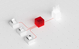 AP Spectroscopy Suite visualization linking three laboratory instruments via red data lines to a central data hub and sample rack.