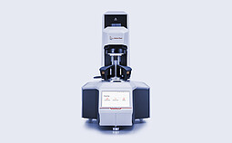 Anton Paar SmartPave 93 dynamic shear rheometer in front view with measuring geometry and touchscreen home menu.