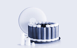 Numbered digestion vessel rack with white-capped microwave digestion vessels, translucent lid, and vessel components.