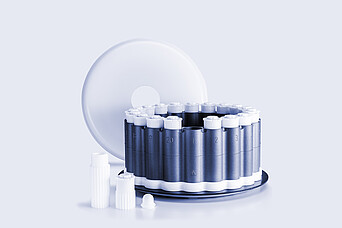 Numbered digestion vessel rack with white-capped microwave digestion vessels, translucent lid, and vessel components.