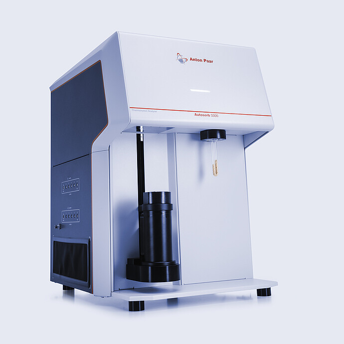 Anton Paar Autosorb 3300 chemisorption analyzer angled left, with furnace assembly, sample tube, and side control panel visible