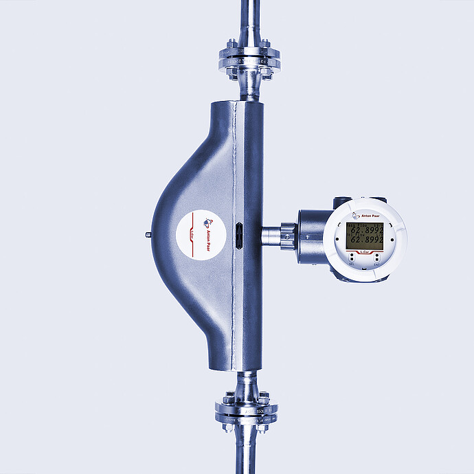 The Type B L-Cor 4000 Coriolis mass flow meter in a vertical position