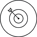 Circular icon with target and centered arrow, representing measurement confidence through precisely adjusted instruments.