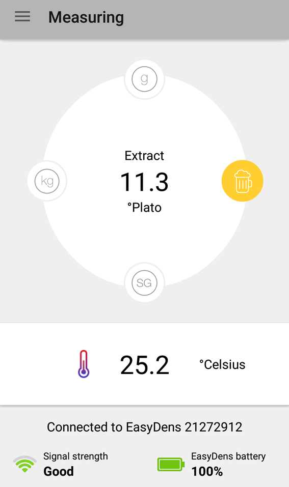 Measuring screen of the EasyDens app